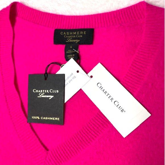 NWT 100% Cashmere V-Neck Pink Flame Sweater L - Picture 2 of 6